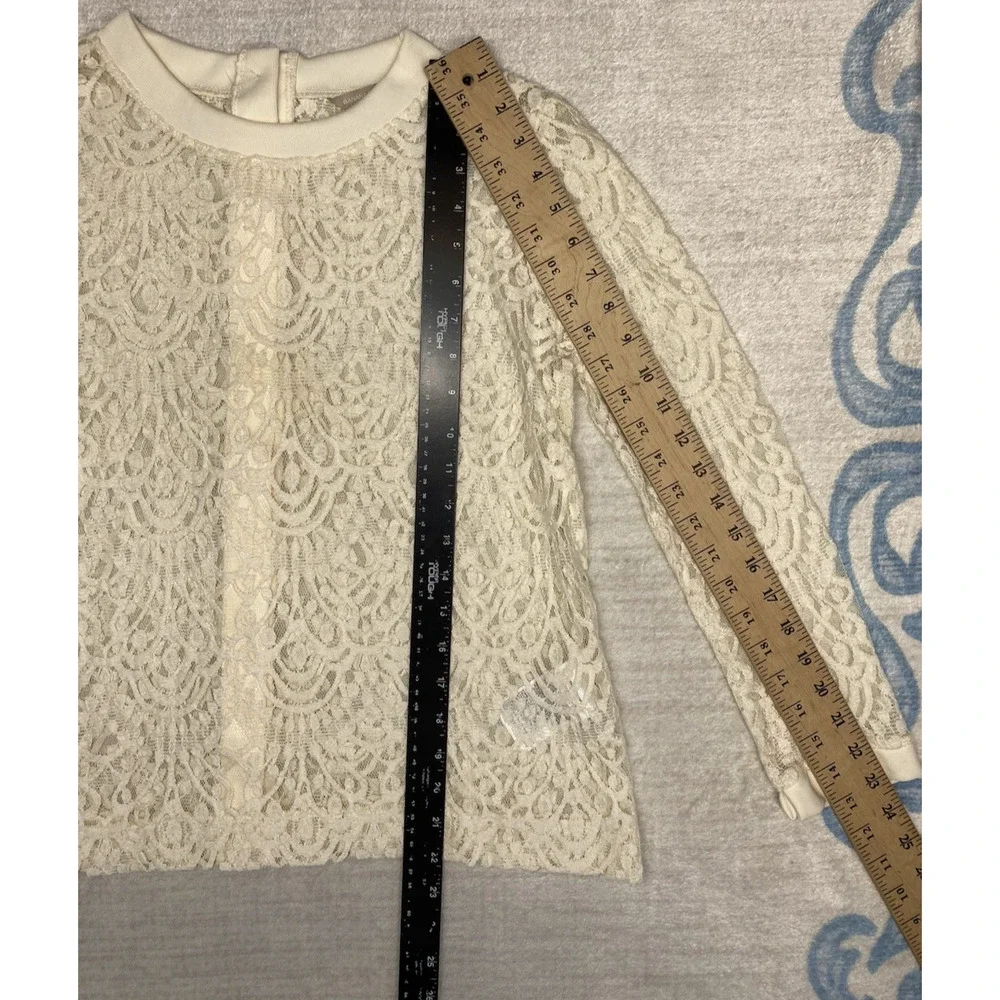 Banana Republic Shirt Womens Medium Ivory Lace Button Back Long Sleeve Sheer Top